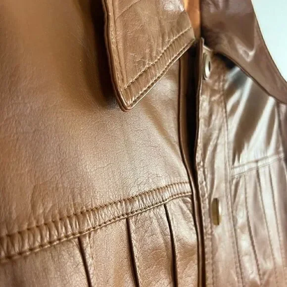 Vintage 70s Pampas Orange/Brown Leather Jacket Size 40 Button Up Mens Duster